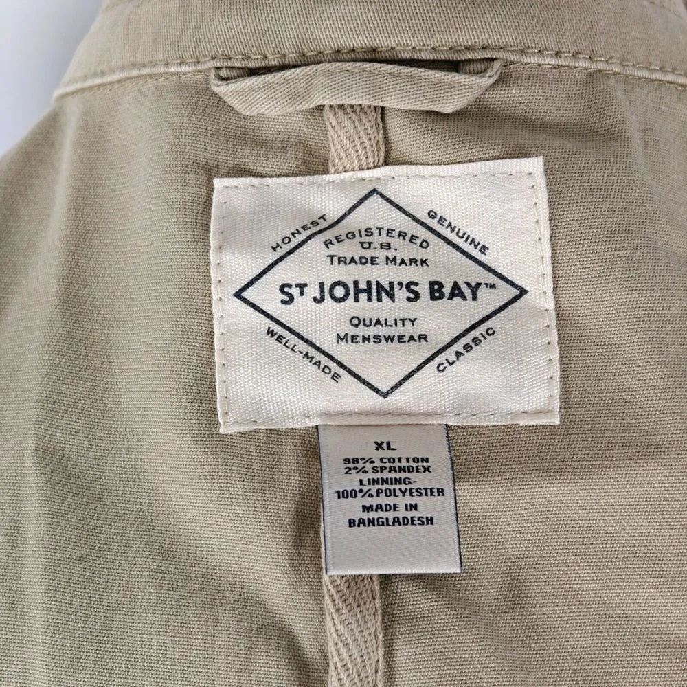 St John's Bay Men's Sport Coat Jacket Three Button‎ Khaki Cotton Spandex XL